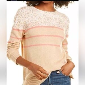 beachlunchlounge Cream, Tan and Pink Striped Sweater Size Large